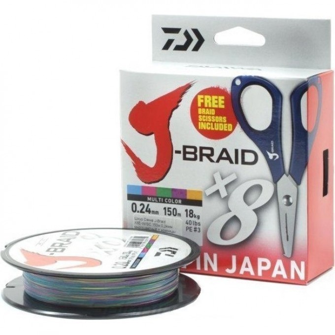 Шнур DAIWA J-Braid X8E-W/SC 0,24мм 150м multicolor + ножницы 40002990 Шнур DAIWA J-Braid X8E-W/SC 0,24мм 150м multicolor + ножницы 40002990