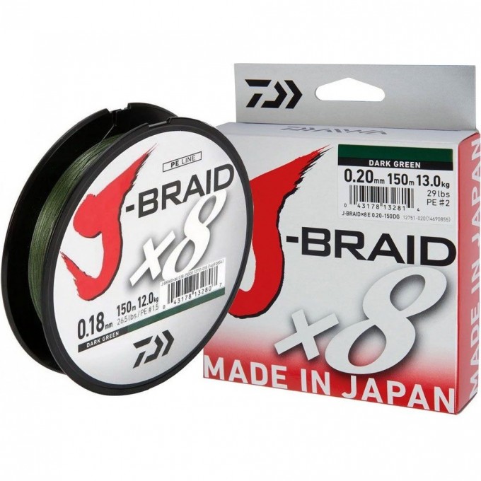 Шнур DAIWA J-Braid X8 0,20мм 150м multicolor 12755-020 Шнур DAIWA J-Braid X8 0,20мм 150м multicolor 12755-020
