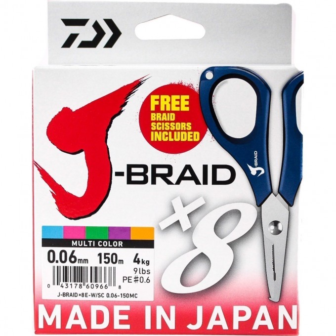 Шнур DAIWA J-Braid X8E-W/SC 0,06мм 150м multicolor + ножницы 40002983 Шнур DAIWA J-Braid X8E-W/SC 0,06мм 150м multicolor + ножницы 40002983