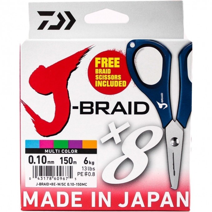 Шнур DAIWA J-Braid X8E-W/SC 0,10мм 150м multicolor + ножницы 40002984 Шнур DAIWA J-Braid X8E-W/SC 0,10мм 150м multicolor + ножницы 40002984
