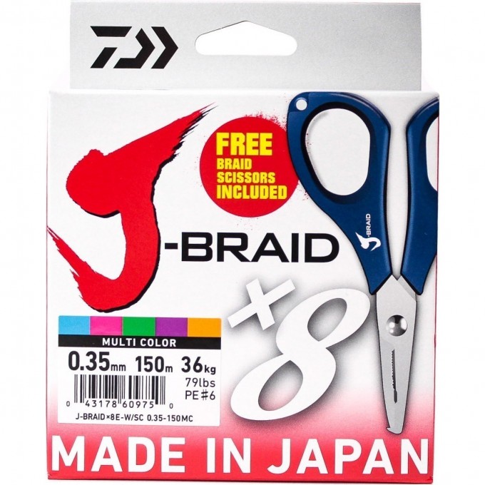 Шнур DAIWA J-Braid X8E-W/SC 0,35мм 150м multicolor + ножницы 40002992 Шнур DAIWA J-Braid X8E-W/SC 0,35мм 150м multicolor + ножницы 40002992
